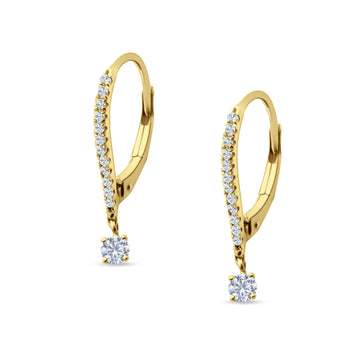 Round CZ Dangle Hoop Leverback Earrings Yellow Tone 925 Sterling Silver